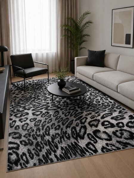 Covor Sufragerie Dormitor, Model Leopard 11066 190, Gri Dreptunghi, Gri, 120x170