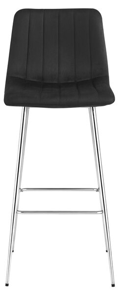 Scaun de bar POZZA VELVET cu picioare argintii, negru