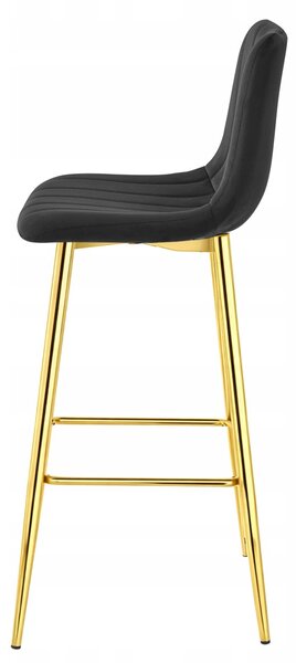 Scaun de bar POZZA VELVET cu picioare aurii, negru