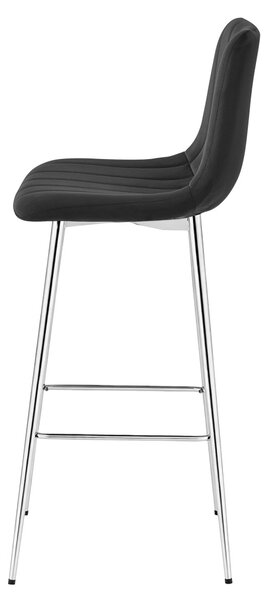 Scaun de bar POZZA VELVET cu picioare argintii, negru