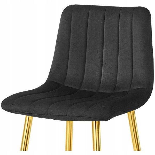 Scaun de bar POZZA VELVET cu picioare aurii, negru