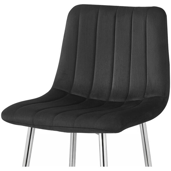 Scaun de bar POZZA VELVET cu picioare argintii, negru