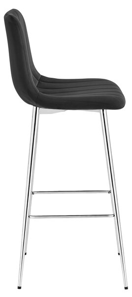 Scaun de bar POZZA VELVET cu picioare argintii, negru