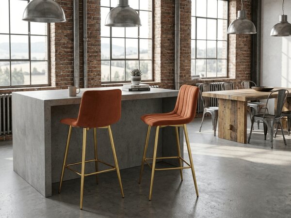 Scaun de bar POZZA VELVET cu picioare aurii, teracota