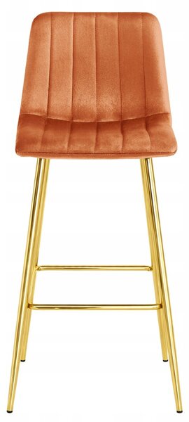 Scaun de bar POZZA VELVET cu picioare aurii, teracota
