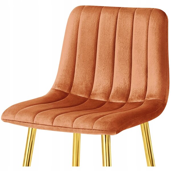 Scaun de bar POZZA VELVET cu picioare aurii, teracota