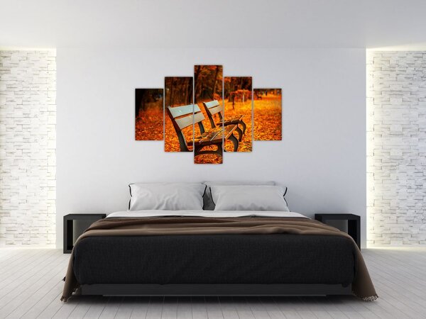 Tablou cu banca toamna (150x105 cm)