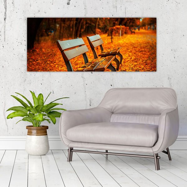 Tablou cu banca toamna (120x50 cm)