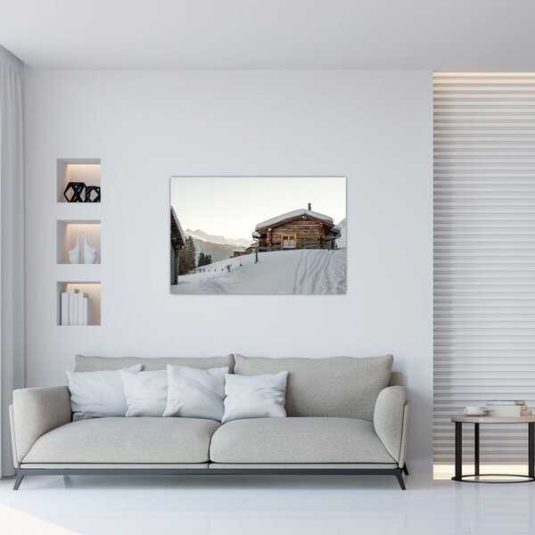 Tablou - cabana montană în zăpadă (90x60 cm)