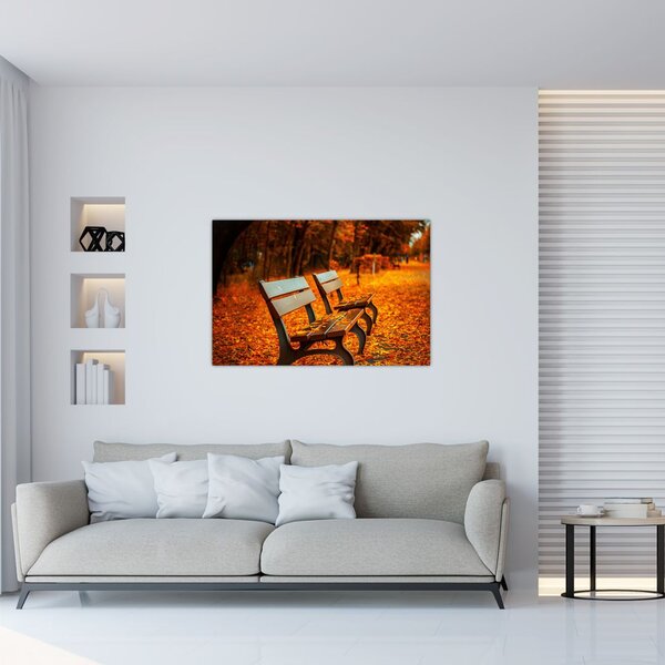 Tablou cu banca toamna (90x60 cm)