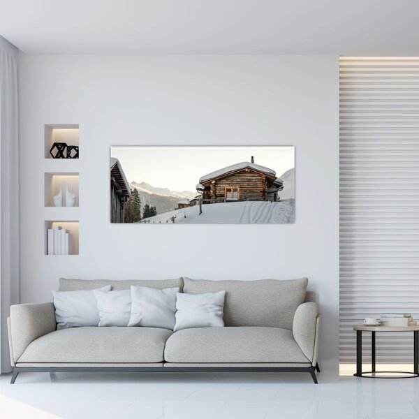 Tablou - cabana montană în zăpadă (120x50 cm)