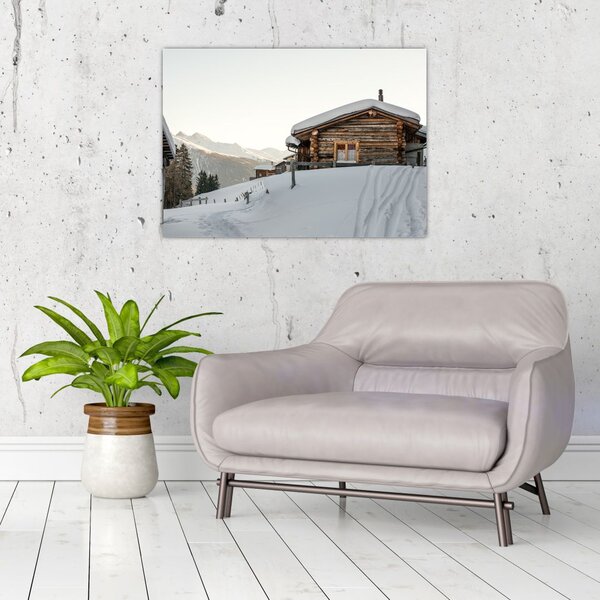 Tablou - cabana montană în zăpadă (70x50 cm)