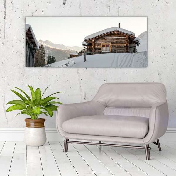 Tablou - cabana montană în zăpadă (120x50 cm)
