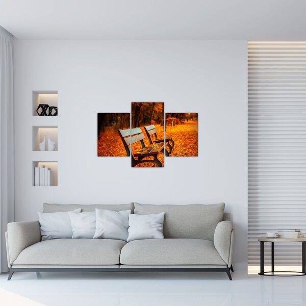 Tablou cu banca toamna (90x60 cm)