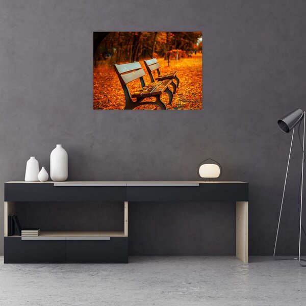 Tablou cu banca toamna (70x50 cm)