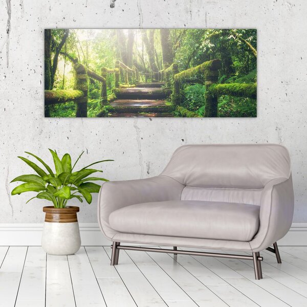 Tablou - trepte din lemn în pădure (120x50 cm)