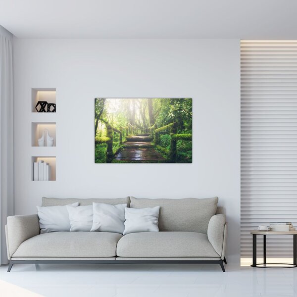 Tablou - trepte din lemn în pădure (90x60 cm)