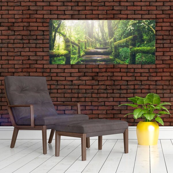 Tablou - trepte din lemn în pădure (120x50 cm)