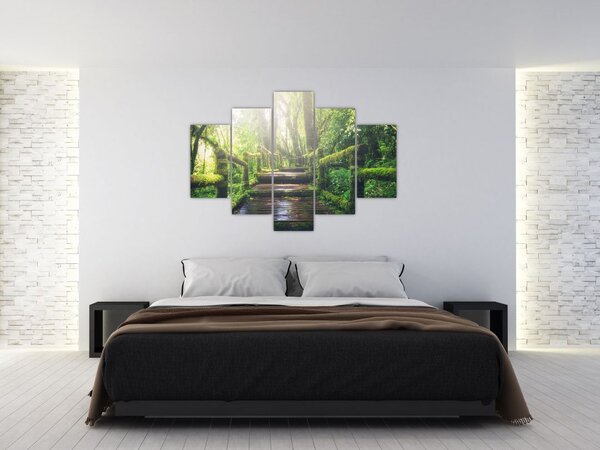 Tablou - trepte din lemn în pădure (150x105 cm)
