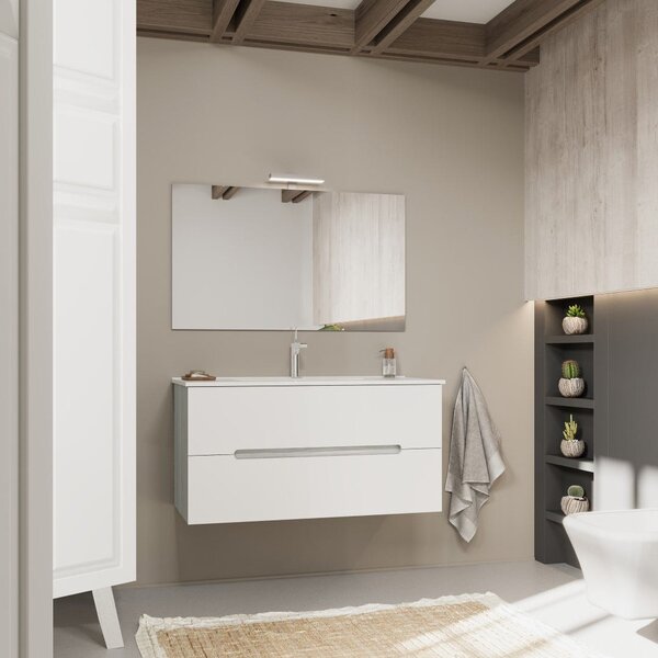 Mobilier De Baie, 100 Cm, Sertare Alb Mat și Lemn Gri | Magnolia