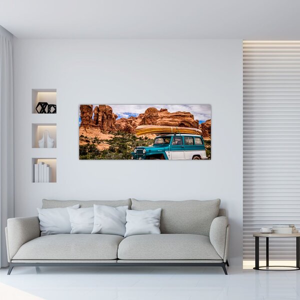 Tablou mașina de teren în munți (120x50 cm)