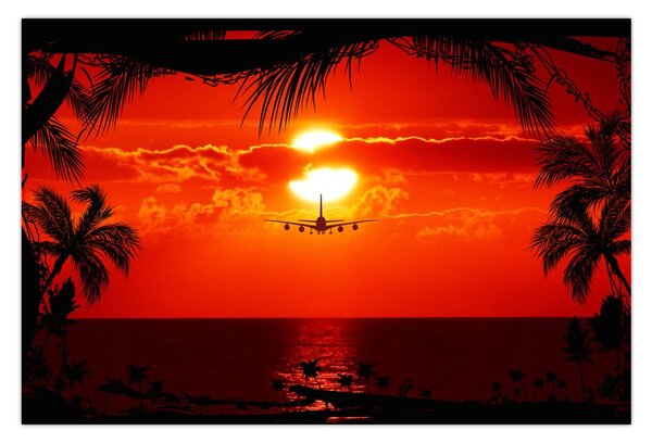 Tablou - apus de soare cu avion (90x60 cm)