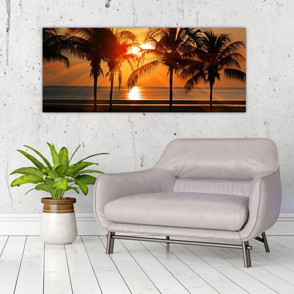 Tablou cu palmier în apus de soare (120x50 cm)