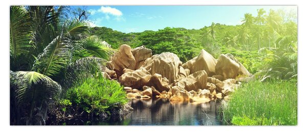 Tablou cu lac în jungla din Seychelles (120x50 cm)