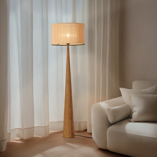 Lucande Lampadar Fabrena, culoare naturală, bambus, înălțime 138 cm, Lemn, Camera de zi / sufragerie, Lemn