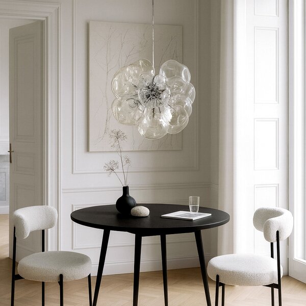 Lucande Lampa suspendată Diborah, transparentă, Ø 43 cm, sticlă, G9, reglabil, Transparent, Camera de zi / sufragerie, Sticlă, Design