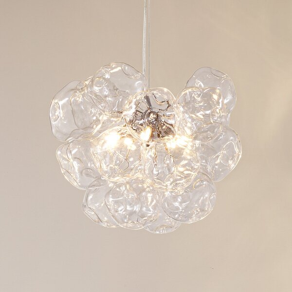 Lucande Lampa suspendată Diborah, transparentă, Ø 43 cm, sticlă, G9, reglabil, Transparent, Camera de zi / sufragerie, Sticlă, Design