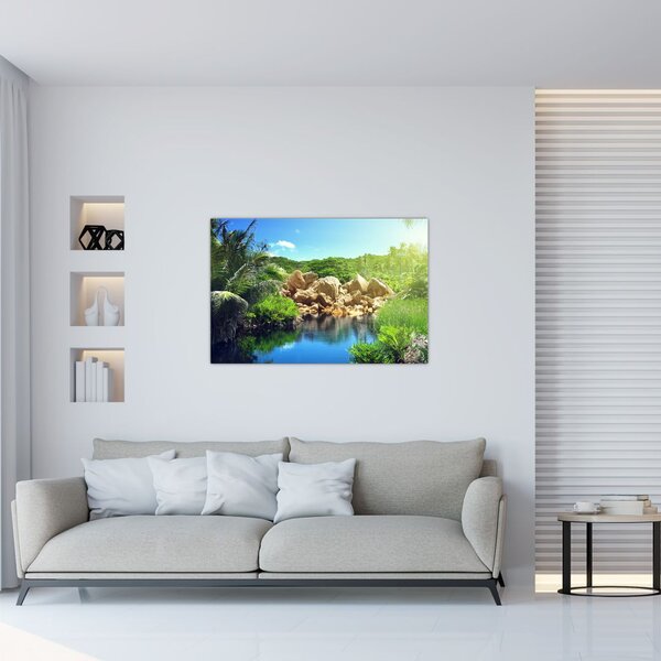 Tablou cu lac în jungla din Seychelles (90x60 cm)