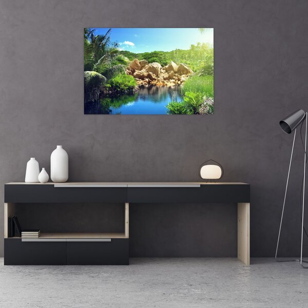 Tablou cu lac în jungla din Seychelles (90x60 cm)