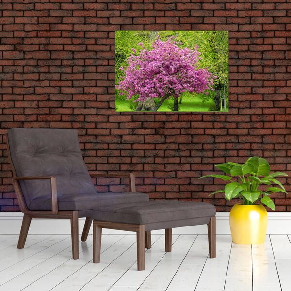 Tablou cu pom înflorit pe luncă (70x50 cm)