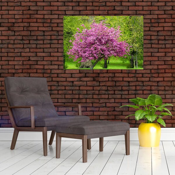 Tablou cu pom înflorit pe luncă (90x60 cm)
