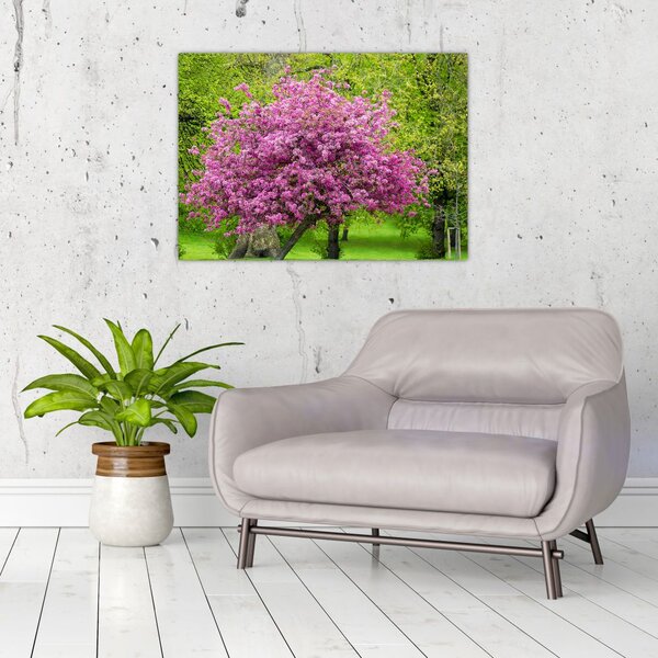 Tablou cu pom înflorit pe luncă (70x50 cm)