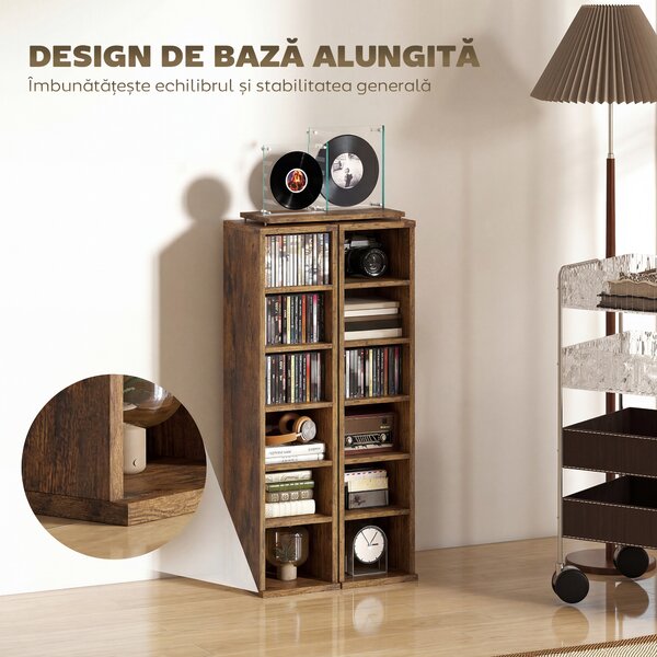 HOMCOM Set de 2 Rafturi pentru 204 CD-uri cu Polițe Ajustabile, 21x22,5x88,5cm, Maro Rustic | Aosom Romania