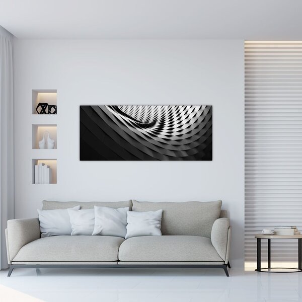 Tablou abstract - spirală alb neagră (120x50 cm)