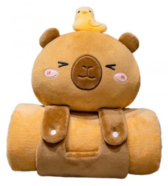 Set 2 în 1, pătură moale cu pernă Capybara, XL, 100x170 cm, eCarla, KOC19