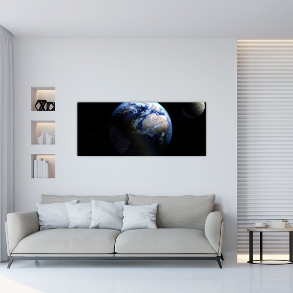 Tablou cu Luna și Pământul (120x50 cm)