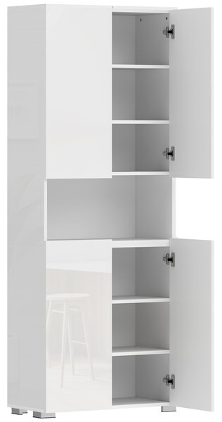 HOMCOM Bufet înalt pentru bucătărie, dulap de bucătărie, 4 uși cu închidere lină și rafturi reglabile, 68x34x180cm, alb lucios | Aosom Romania