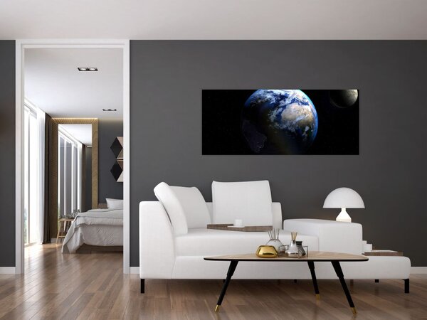 Tablou cu Luna și Pământul (120x50 cm)