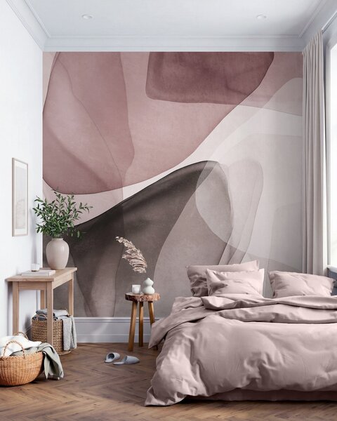 Tapet Forme abstracte în nuanțe de roz și maro închis, cu efect de straturi texturate și translucide, Fototapet Abstract, w10022v1 : Uwalls.ro