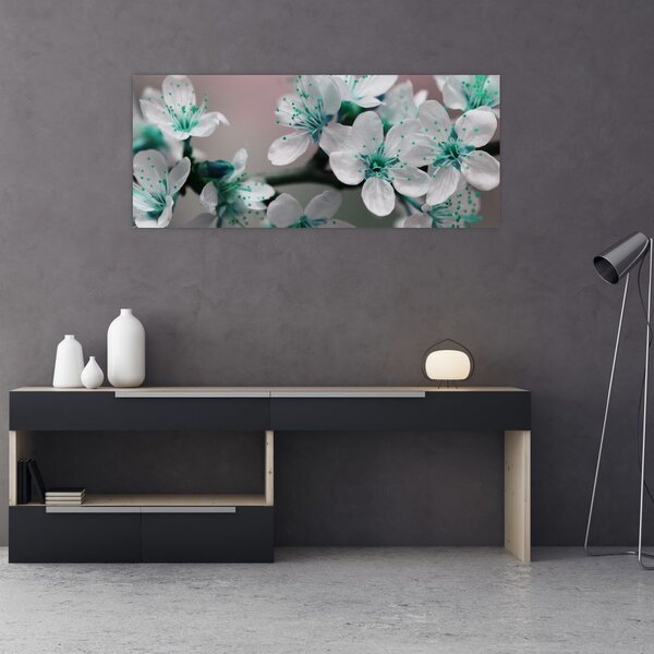 Tablou cu floare - turcoaz (120x50 cm)