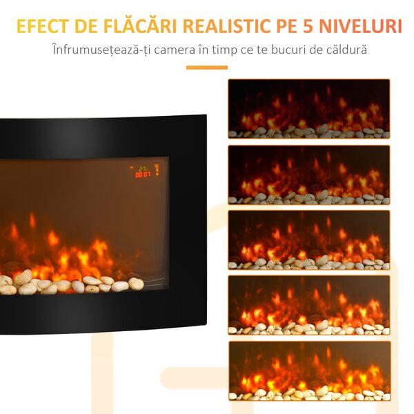 HOMCOM Șemineu Electric Încorporat cu Lumină LED în 7 Culori, Temperatură 15-30°C și Telecomandă, 89,2x13,5x48 cm, Negru | Aosom Romania