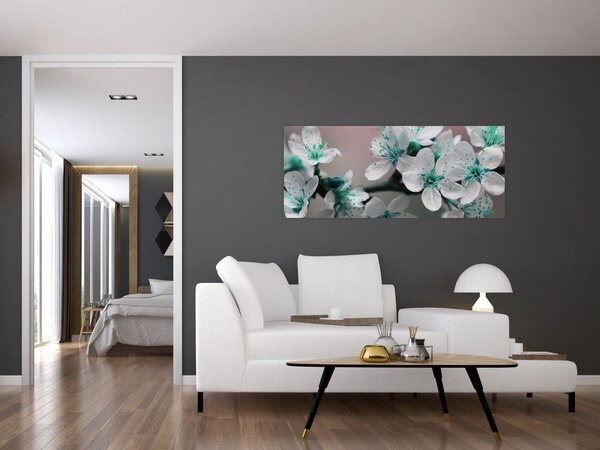 Tablou cu floare - turcoaz (120x50 cm)