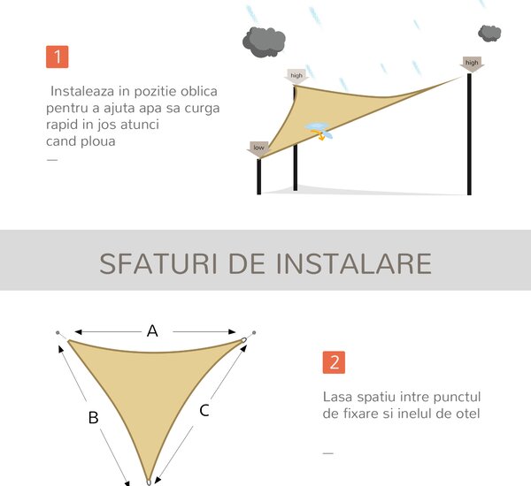 Outsunny Cort Parasolar Triunghiular, Protecție UV din HDPE, Nisipiu, 3x3x3m | Aosom Romania