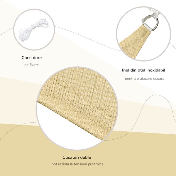 Outsunny Cort Parasolar Triunghiular, Protecție UV din HDPE, Nisipiu, 3x3x3m | Aosom Romania