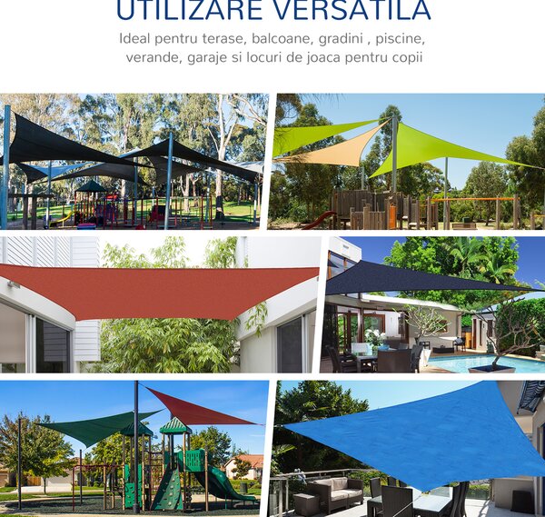 Outsunny Cort Parasolar Triunghiular, Protecție UV din HDPE, Nisipiu, 3x3x3m | Aosom Romania