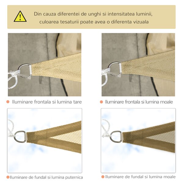 Outsunny Cort Parasolar Triunghiular, Protecție UV din HDPE, Nisipiu, 3x3x3m | Aosom Romania